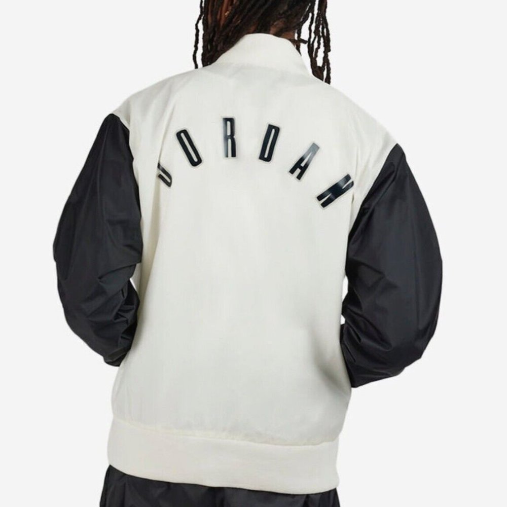 Jordan Flight Jacket Mens Large MVP FB7032-133 Black Off White New Back Spellout